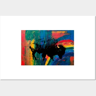 American Bison Stamp Art Painting Rainbow Posters and Art